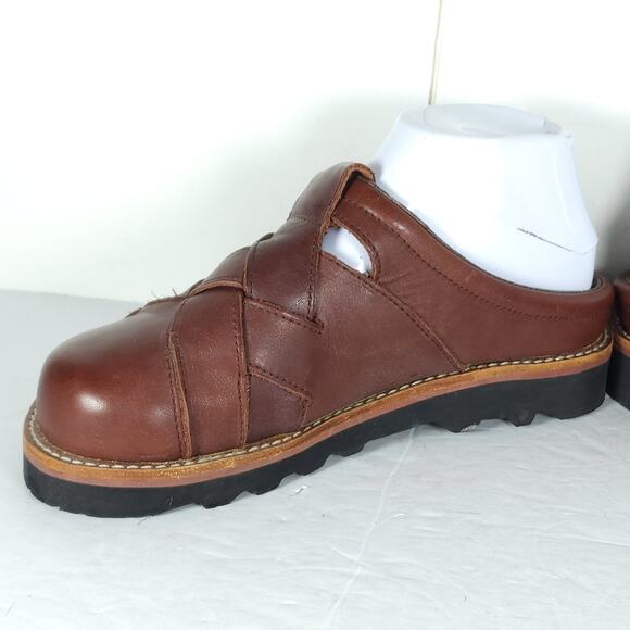 Simple Women's US 8 Brown Leather Woven Slip-On Mules Clogs Shoes - Picture 5 of 16